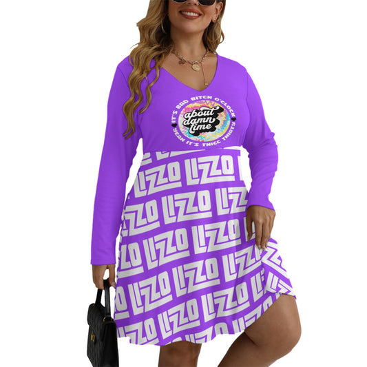 About Damn Time Lizzo Fan Concert Women's V-neck Long Sleeve Dress Plus Size
