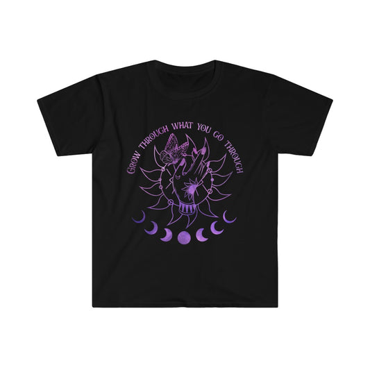 Grow Through What You Go Through Celestial Moon Phases Magical Purple Design Unisex Softstyle T-Shirt